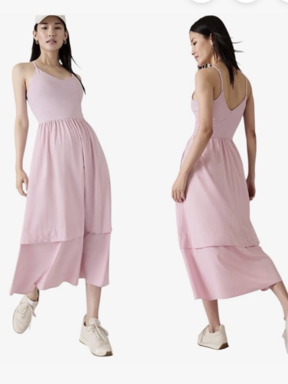 Athleta Elation Hybrid V-Neck dress with bra and pockets in Begonia Pink Size L - Picture 3 of 11